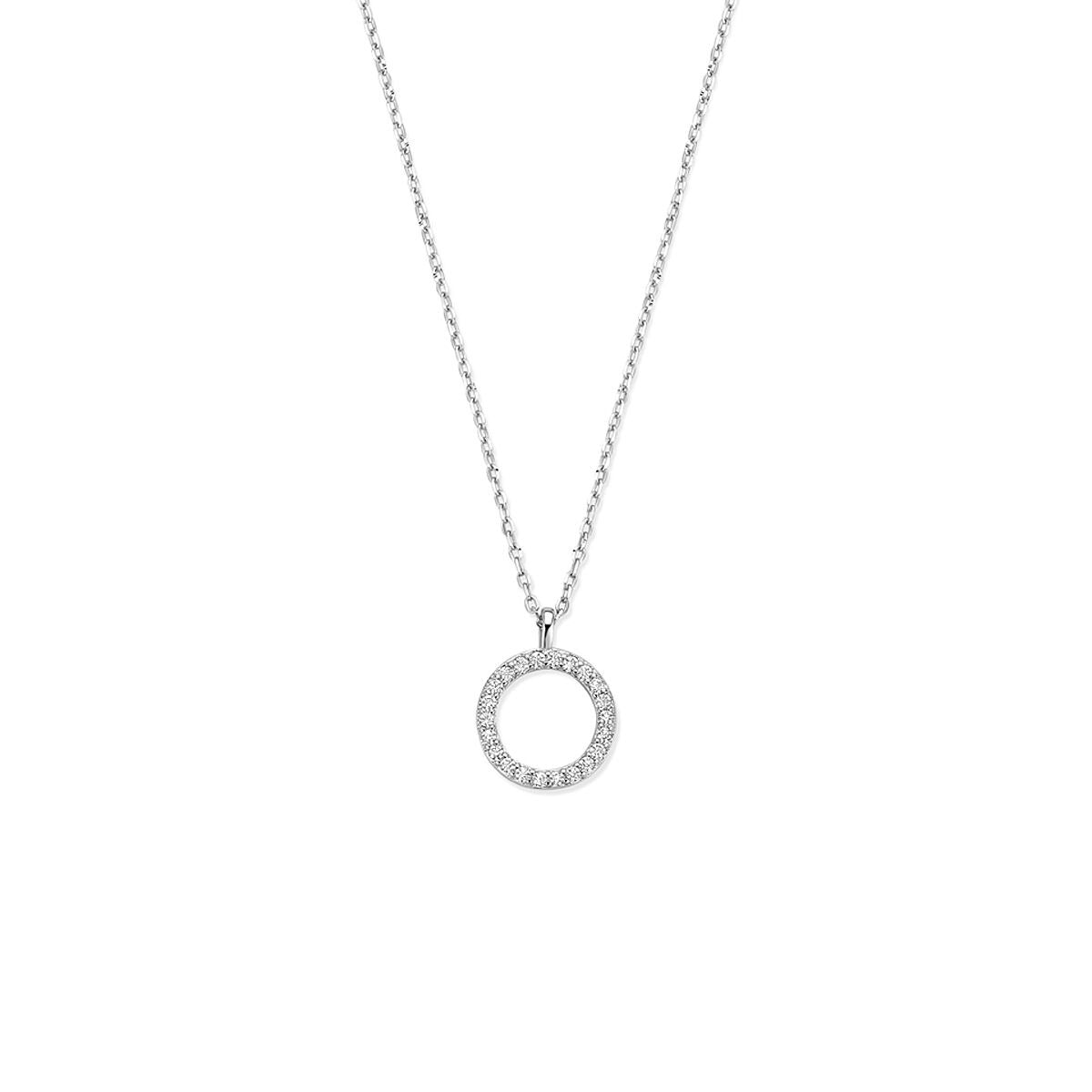 Collier en argent avec un pendentif circulaire orné de zirconia.