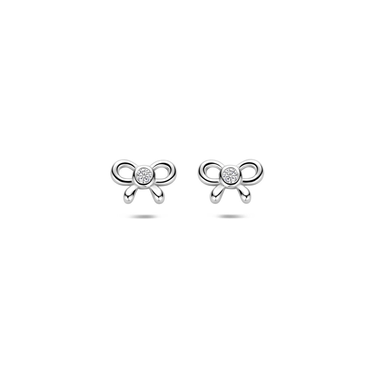 Boucles d'oreilles en argent 925 rhodié en forme de nœud avec zirconia.