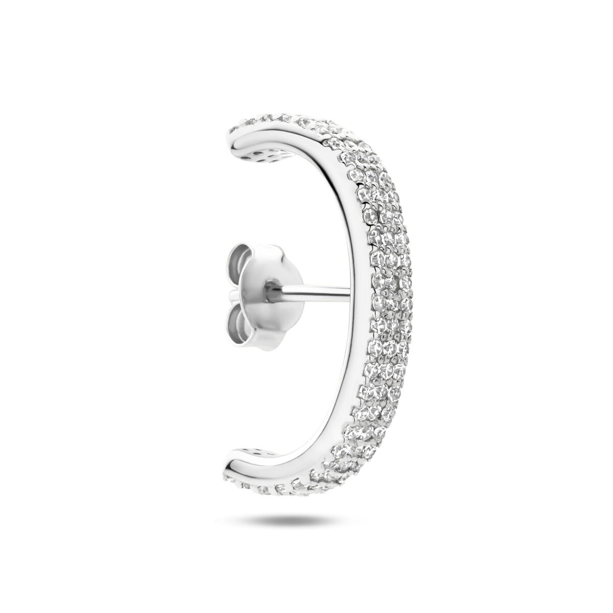 Boucle d'oreille en argent 925 rhodié avec pavé de zirconium.