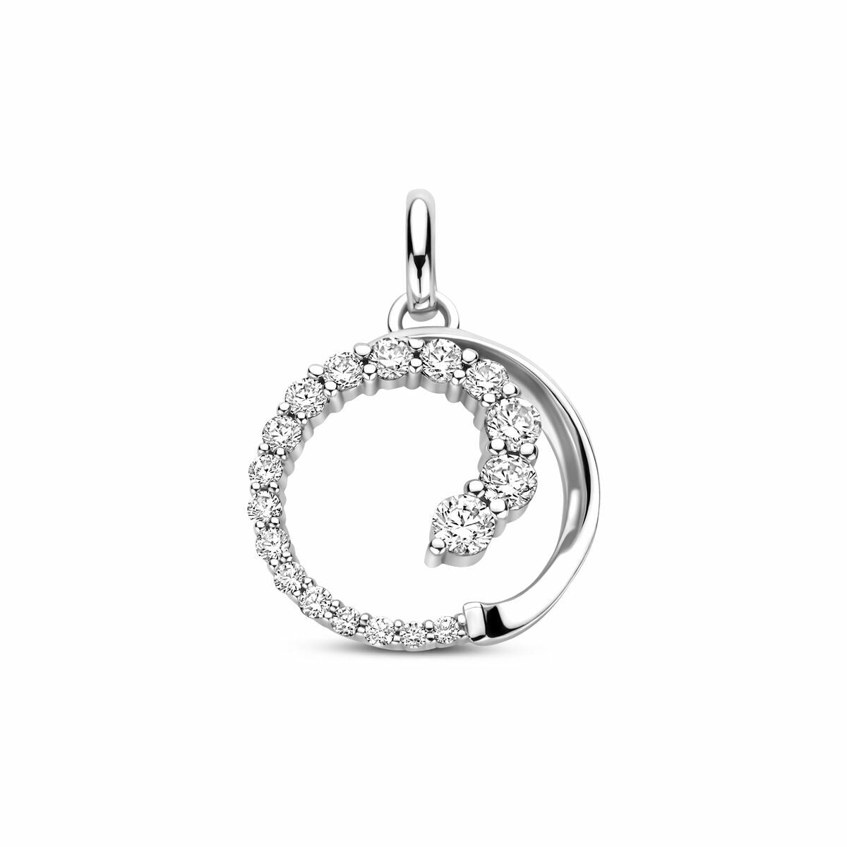 Pendentif en argent avec zirconiums en sertissage entourage, forme circulaire de 20 mm.