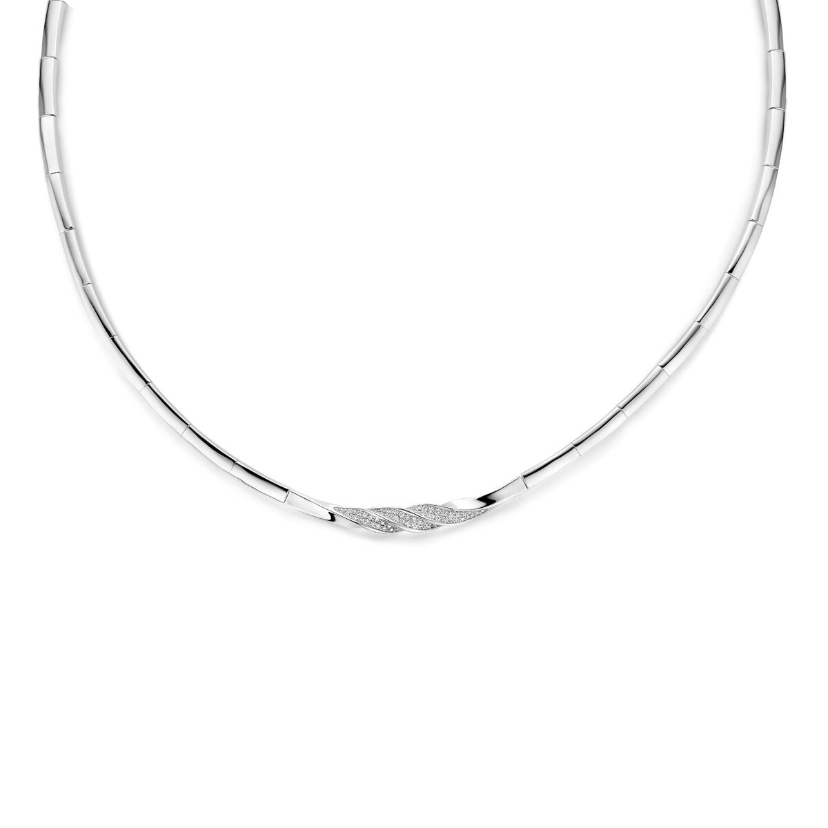 Collier en argent 925 rhodié avec zirconium, au design fin et élégant.