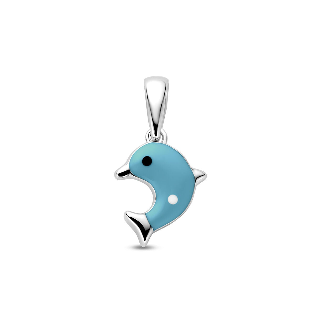 Pendentif en forme de dauphin en argent rhodié 925 avec émail bleu.