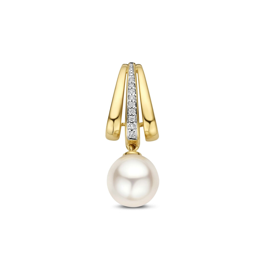 14k Geelgouden hanger met parel en diamant