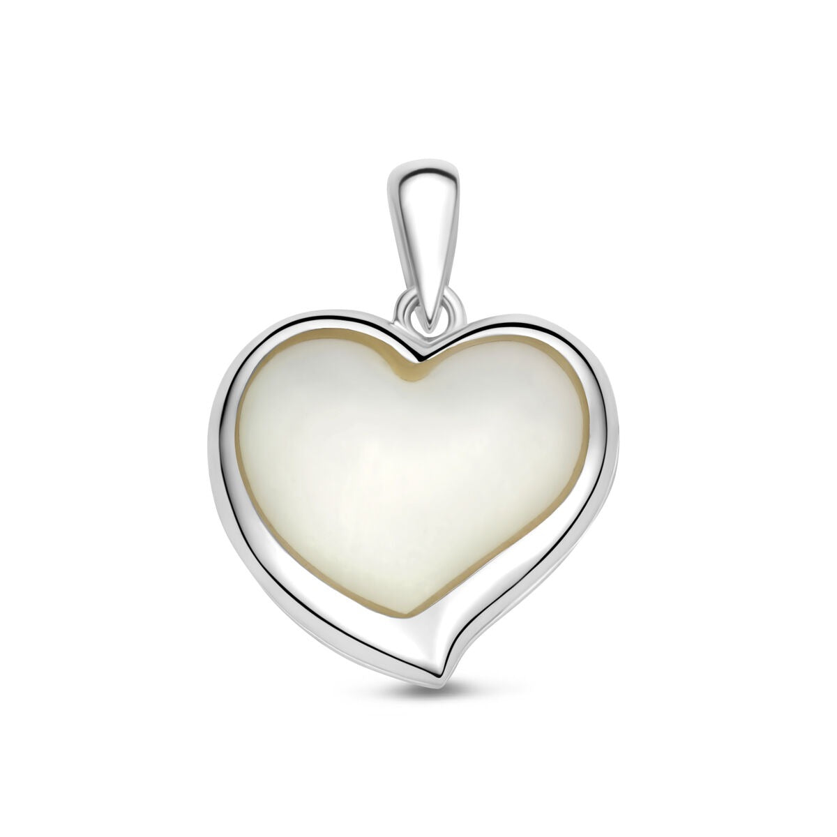 Pendentif en forme de cœur en argent 925 rhodié avec une finition en nacre.
