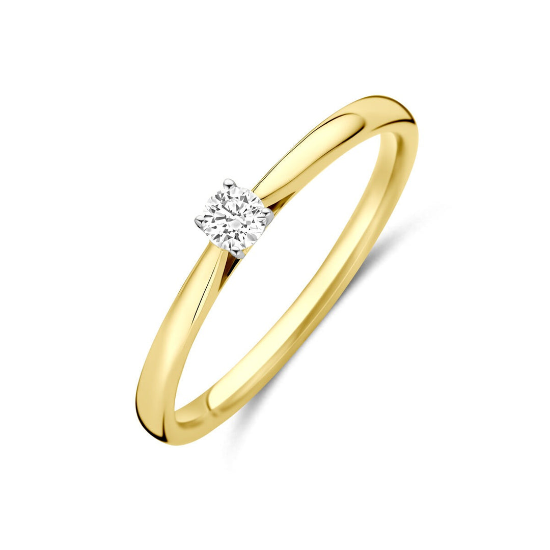 14k Bicolor geel- en witgouden ring met 0.10ct lab grown diamant
