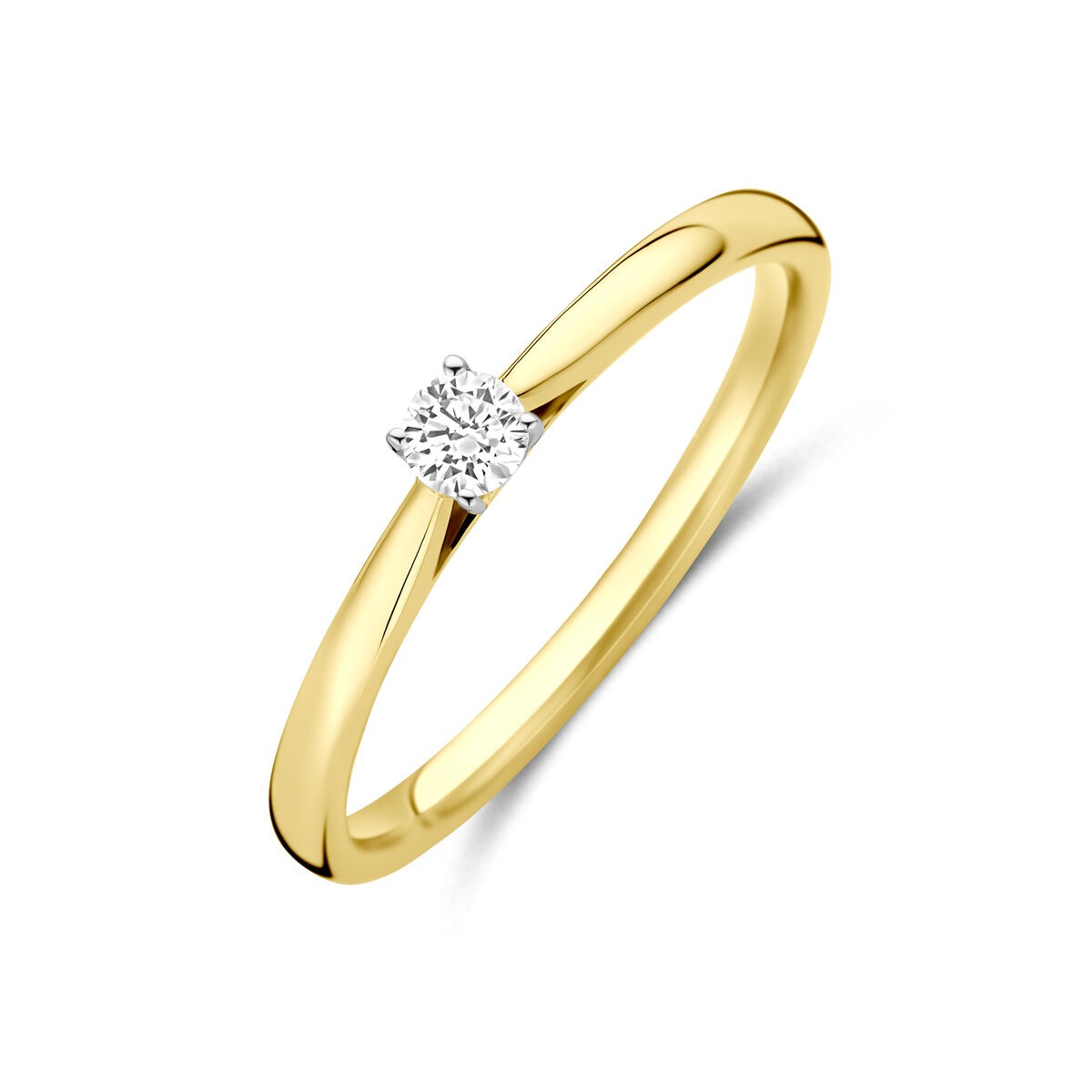 Bague en or jaune et blanc 14 carats avec un diamant de 0,10 ct.