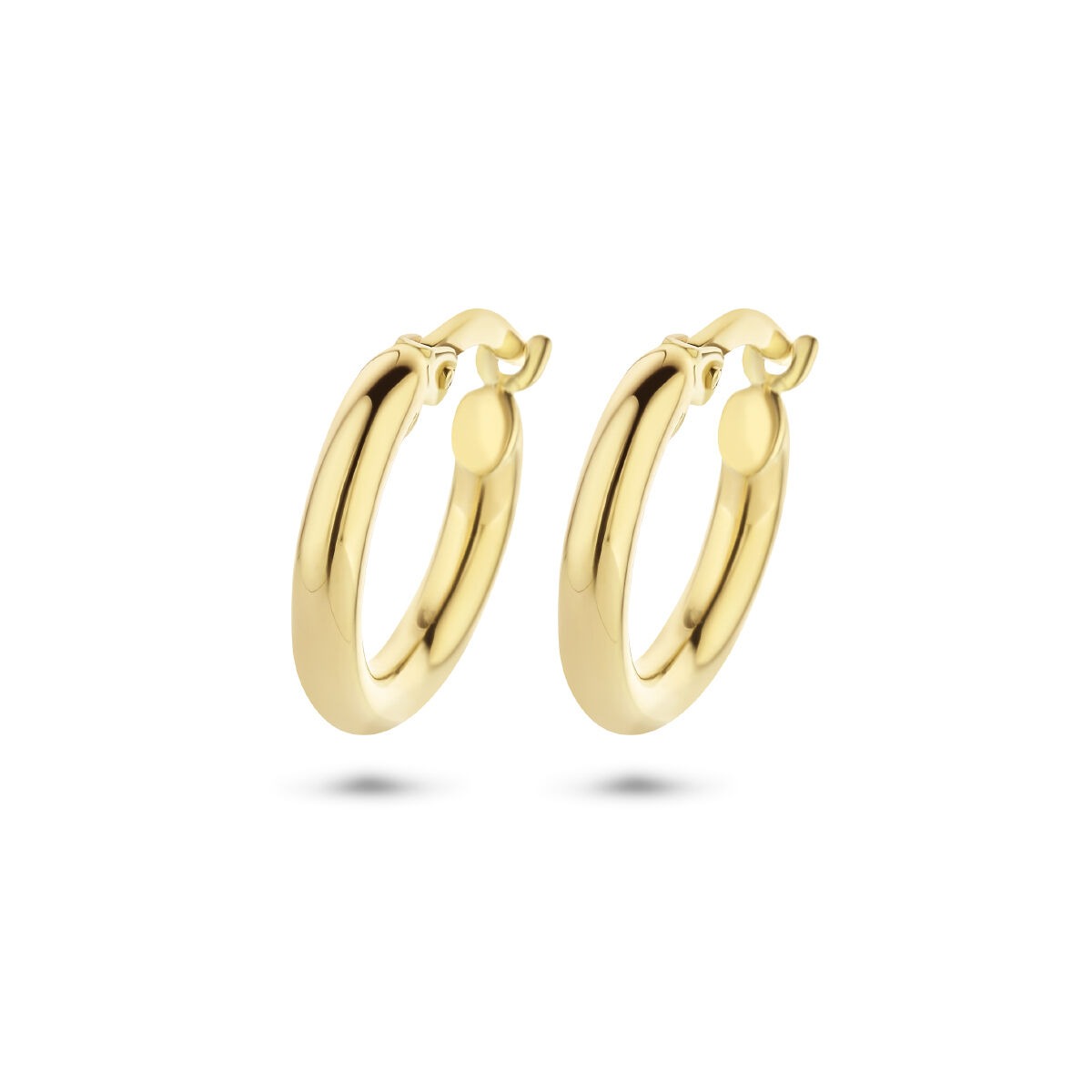 Boucles d'oreilles en or jaune de 9 carats, rondes avec fermoir à levier.