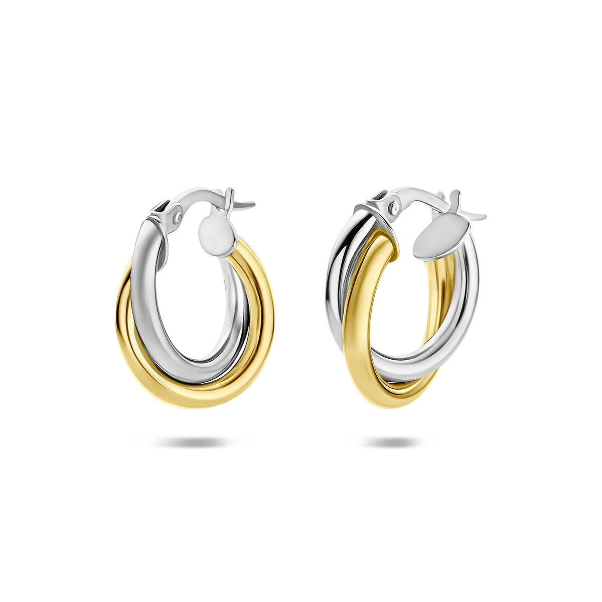 Créoles en or jaune et blanc bicolore 14k 4 mm pour femme à fermoir à charnière