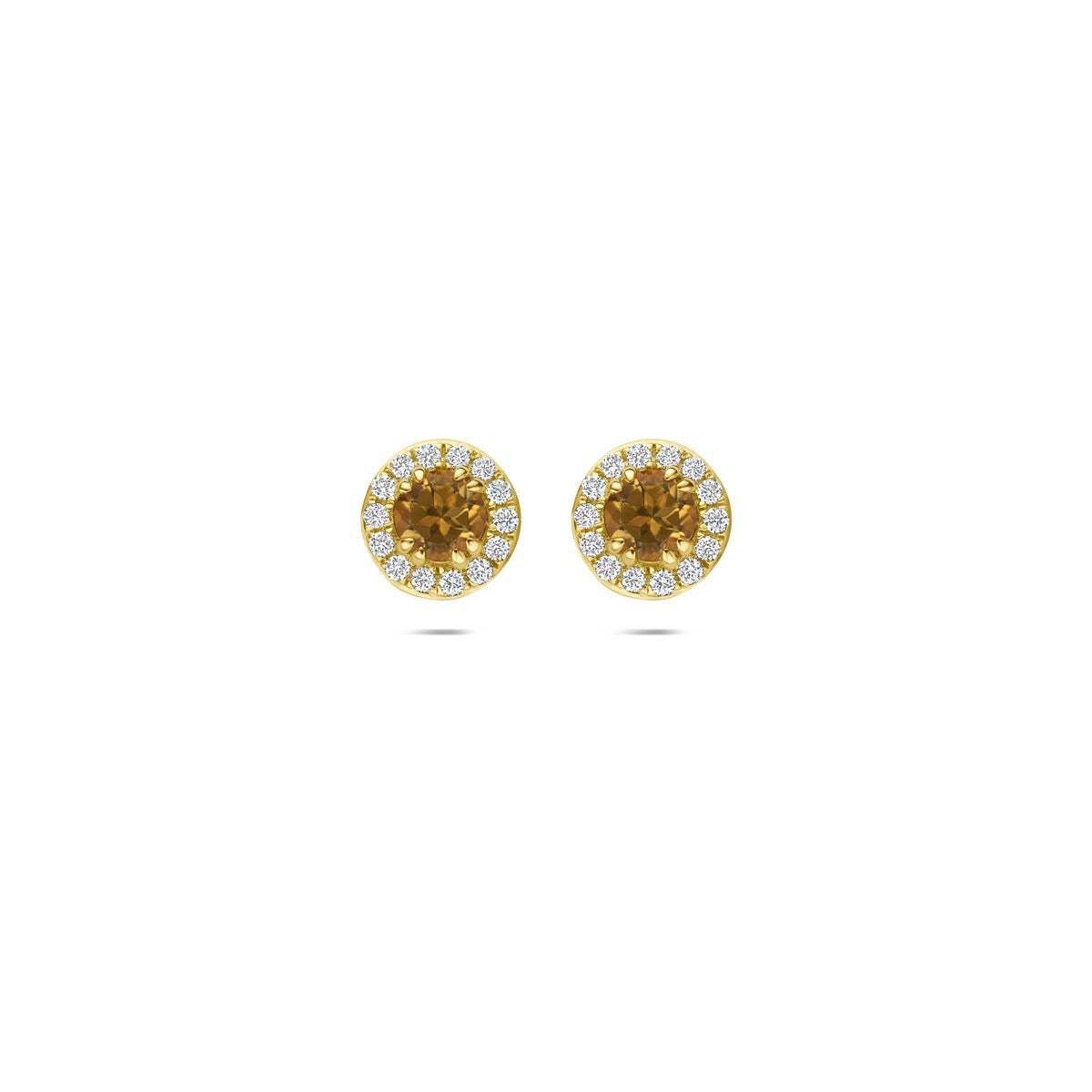 Boucles d'oreilles en or jaune 14 carats avec citrine et diamants cultivés en laboratoire.