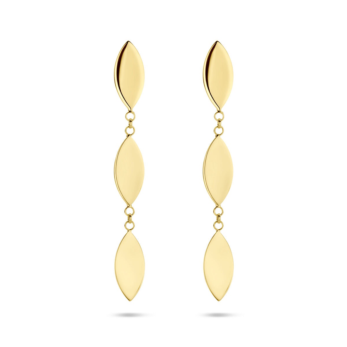 Boucles d'oreilles en or jaune 14K, composées de plusieurs formes ovales et allongées.