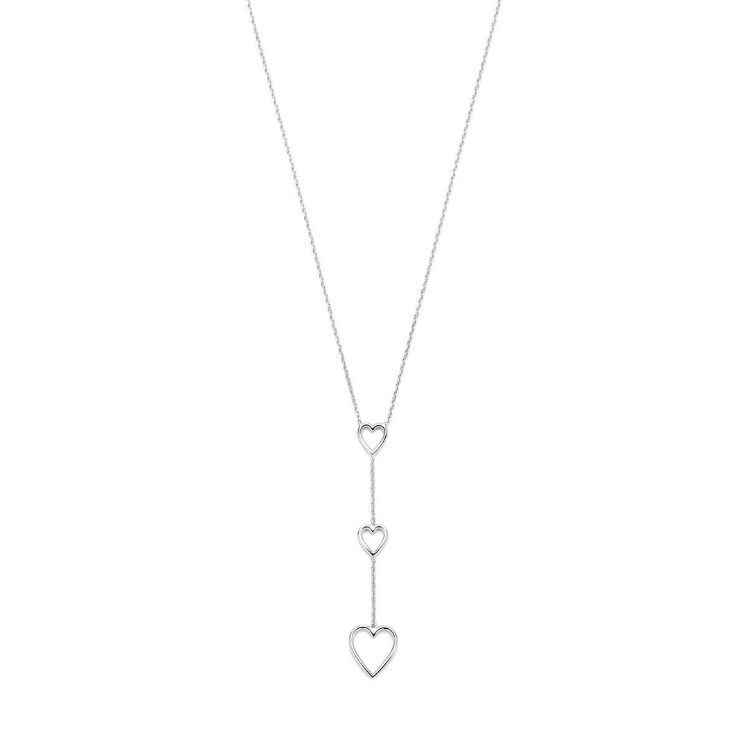 Gerhodineerd 925 zilveren Y-collier met hartjes