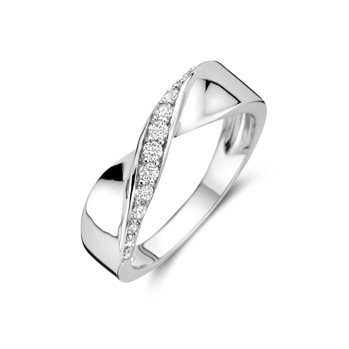 Bague entourage en argent rhodié avec zircone 5.5mm