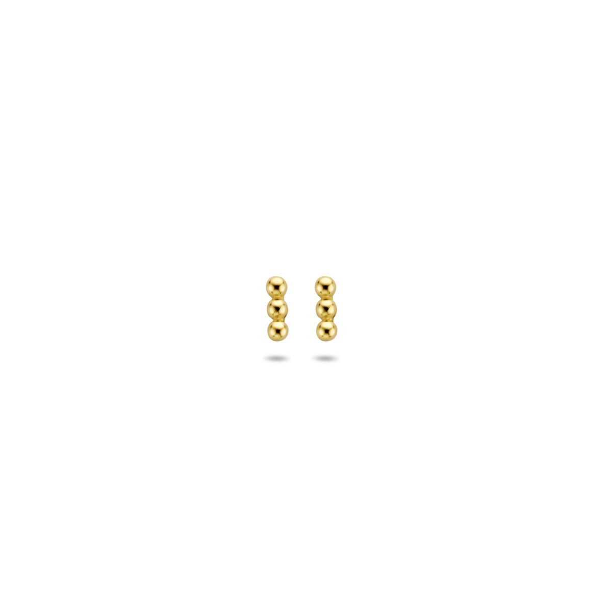Boucles d'oreilles en or 14 carats avec trois petites billes.