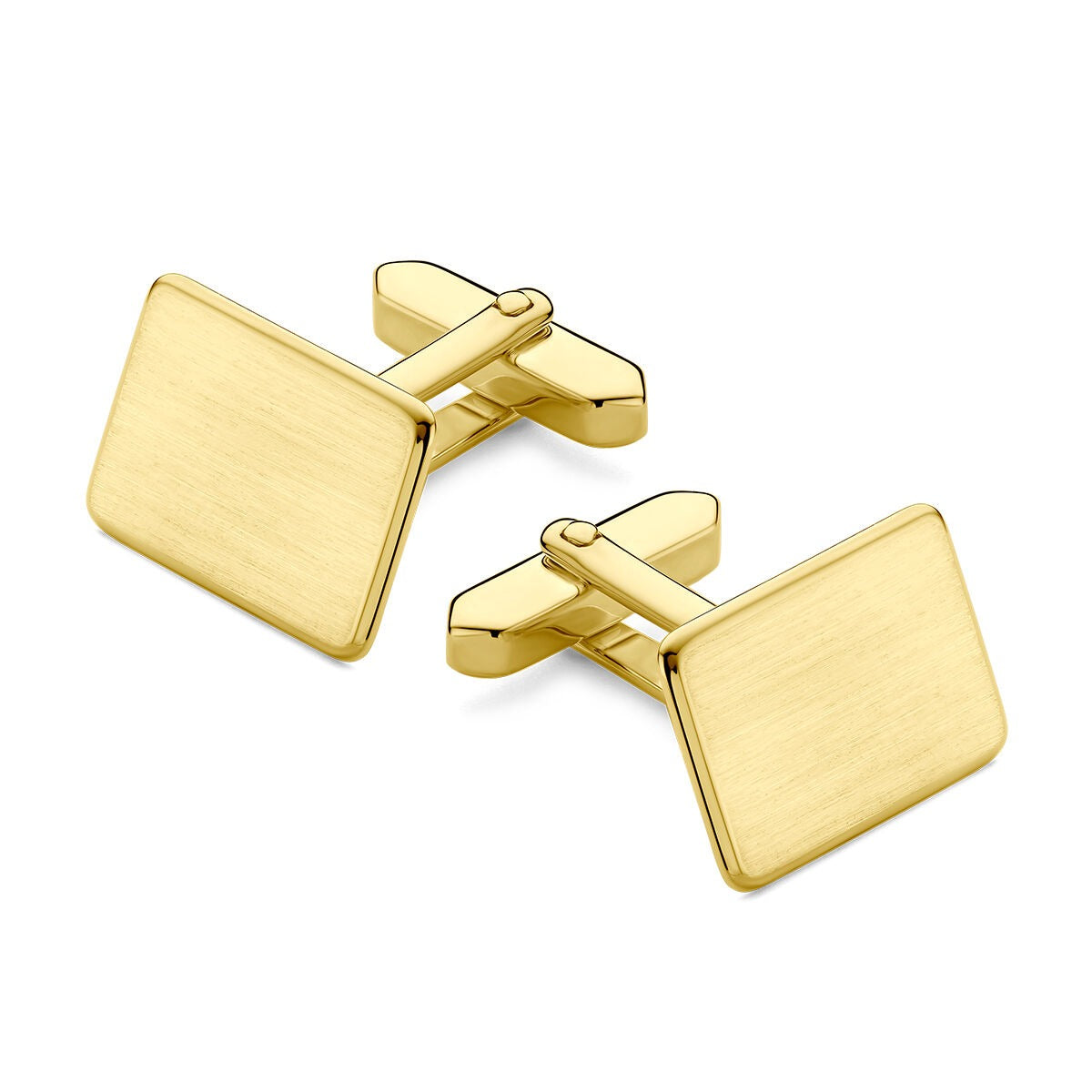 Boutons de manchette en or jaune 9 carats, rectangulaires, finition polie et mate.