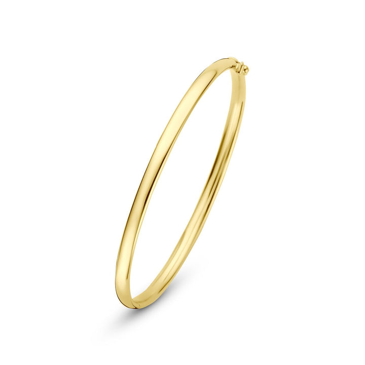 9k Geelgouden bangle armband met ovale buis en zilveren kern