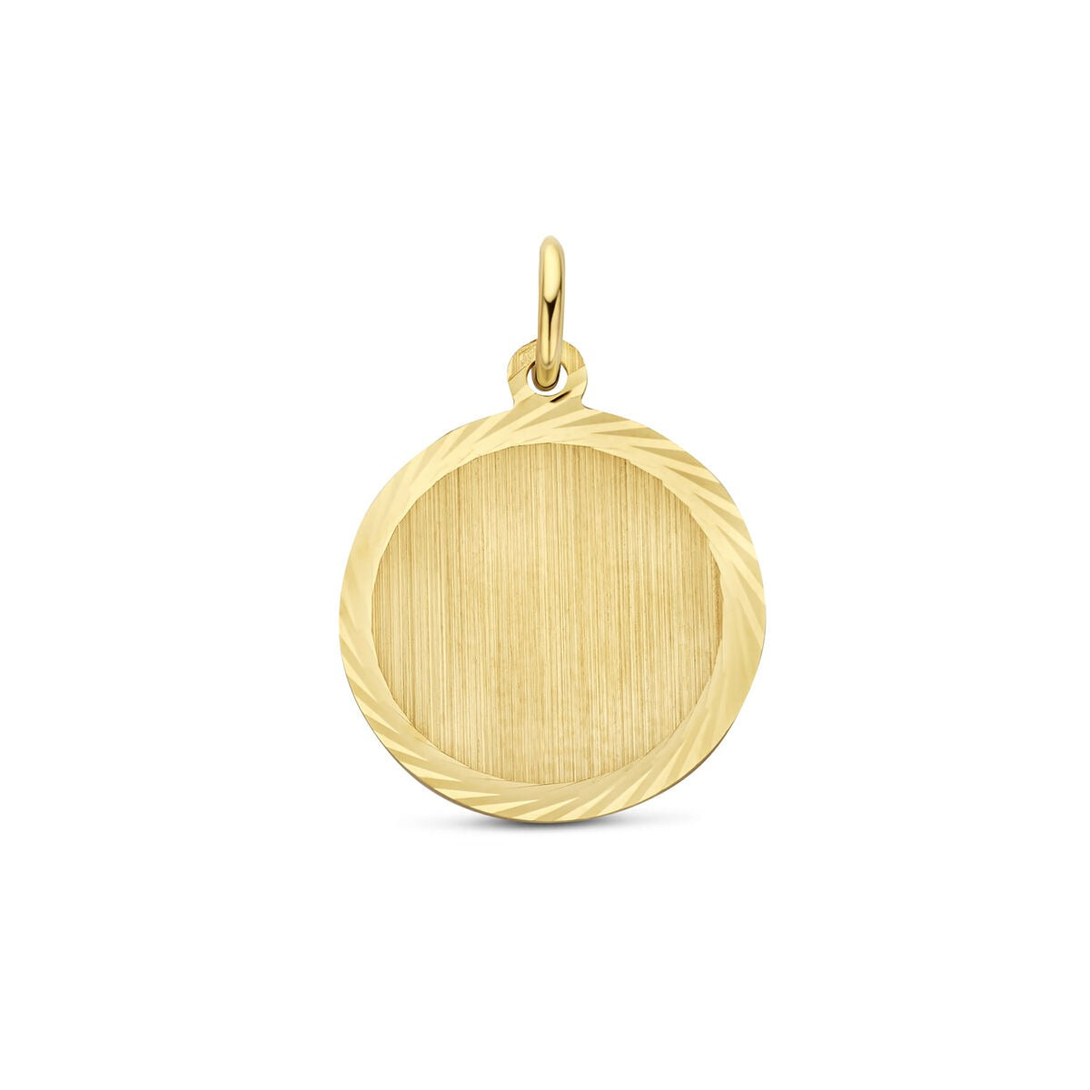 Pendentif rond en or 9 carats avec finition striée et bord torsadé.