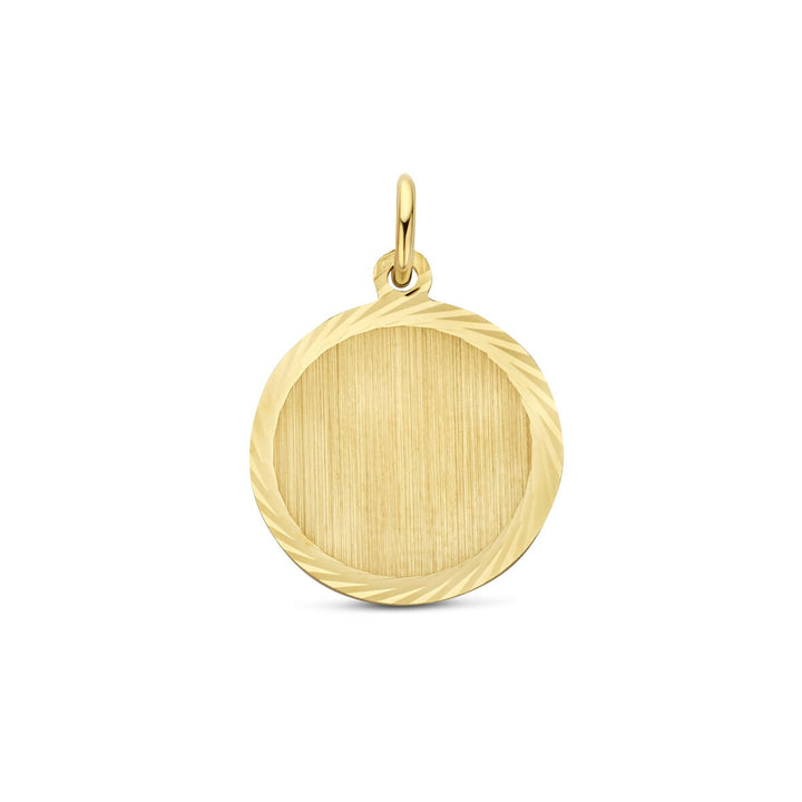 9k Geelgouden ronde graveerhanger 16 mm