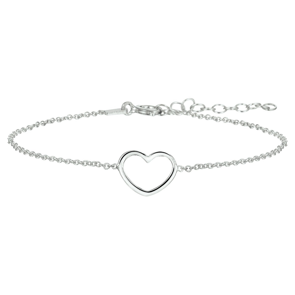 Bracelet en argent rhodié 925 avec un motif de cœur ouvert.