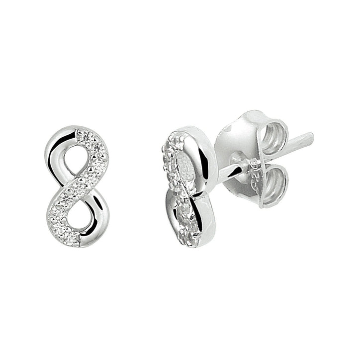 Gerhodineerde 925 zilveren infinity oorknoppen met zirkonia