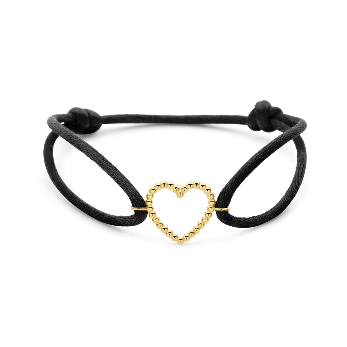 Bracelet en satin noir avec un cœur en or 14 carats.