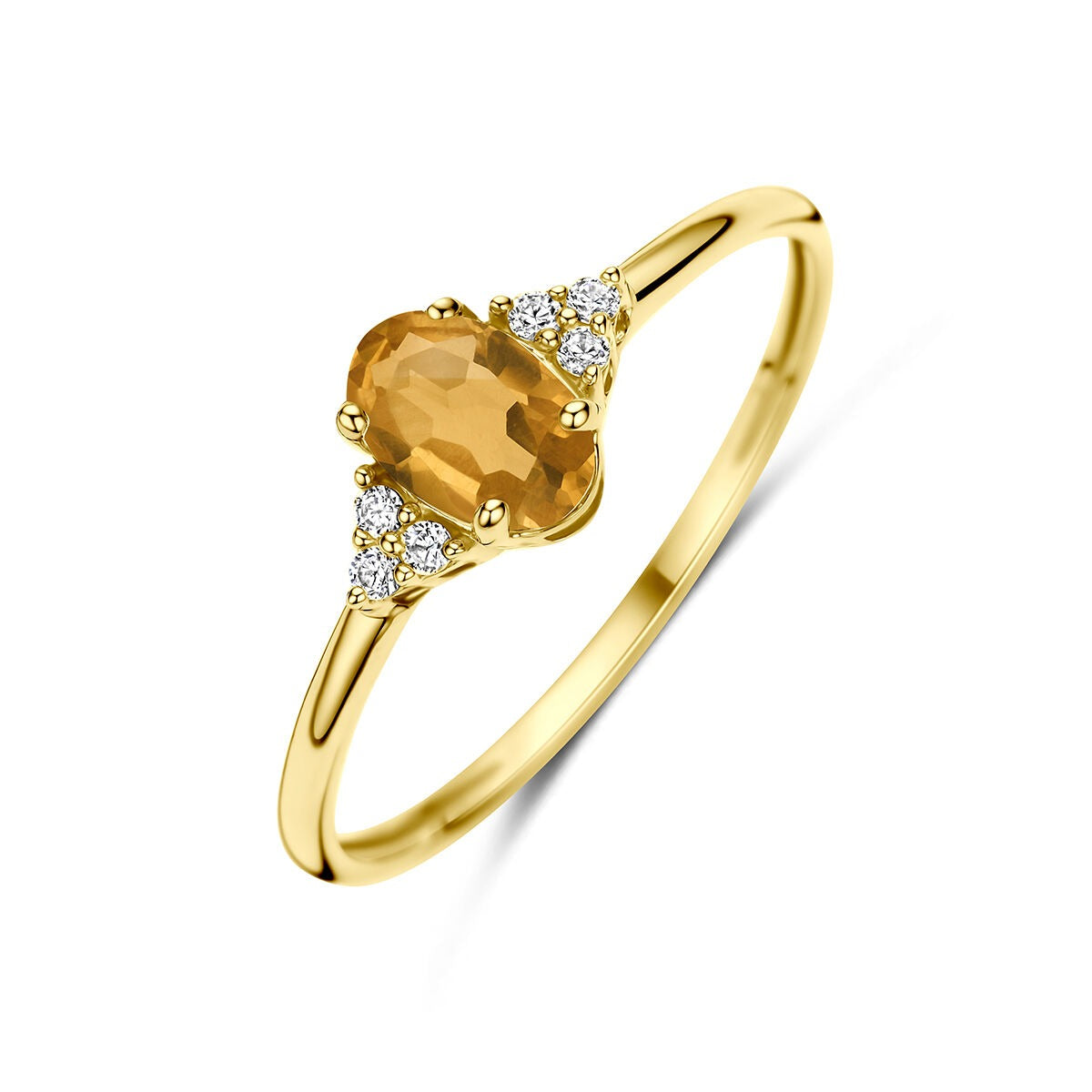 Bague en or jaune 14 carats avec citrine et zirconiums.