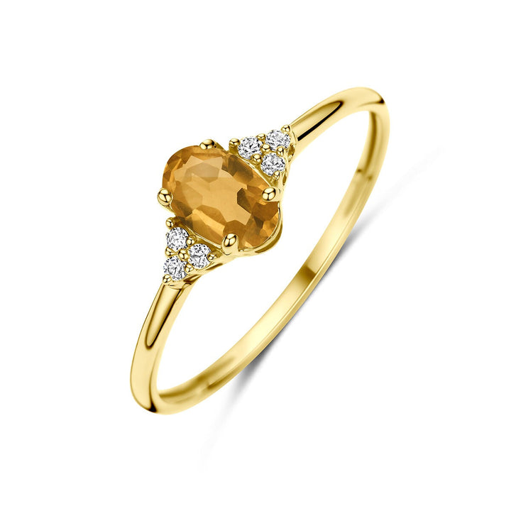 14k Geelgouden ring met citrien en zirkonia