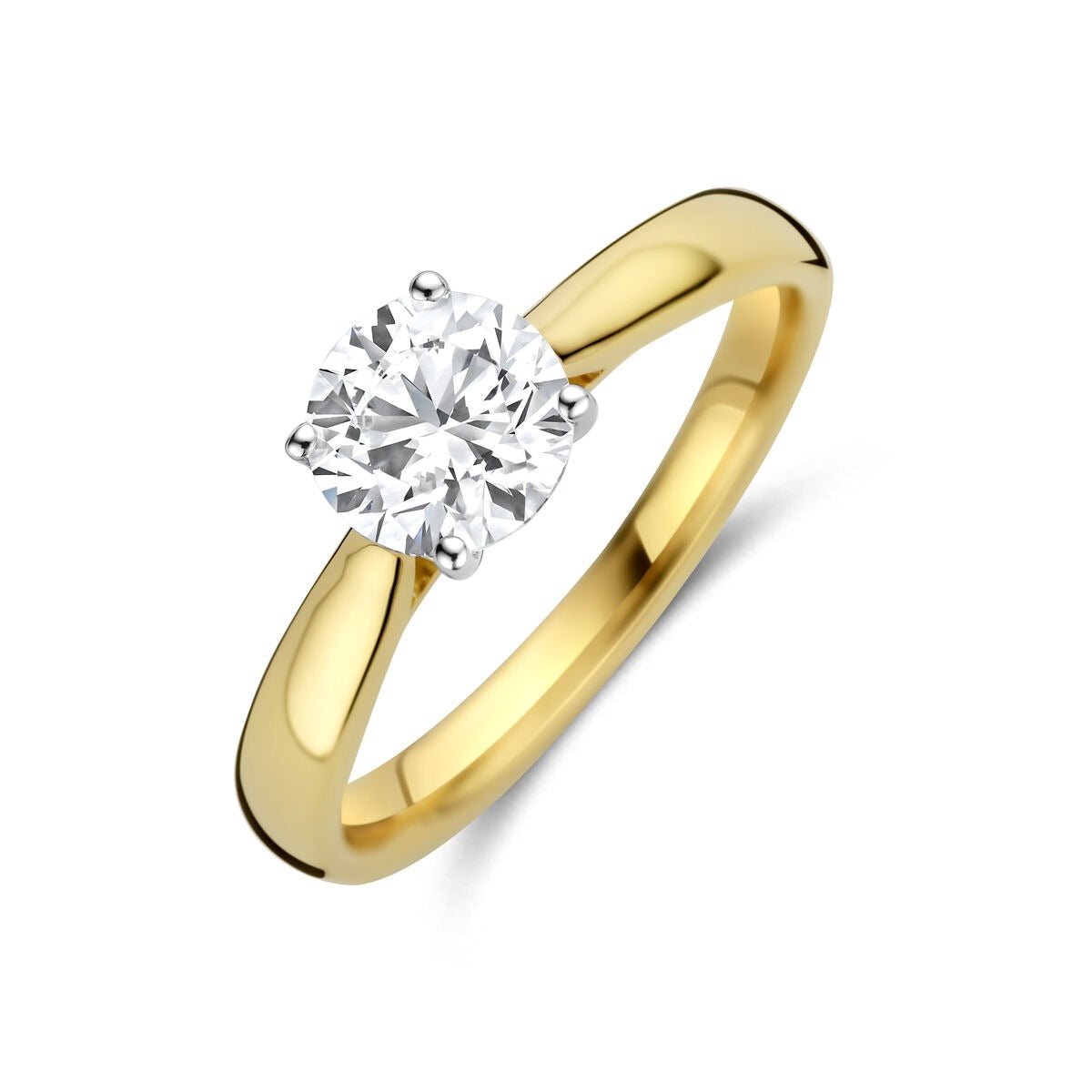 Bague en or bicolore avec un diamant de 1,00 ct, serti en griffes.