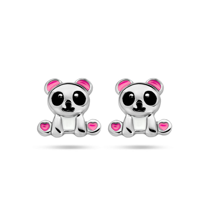 Zilveren panda oorknoppen met emaille – kindersieraad