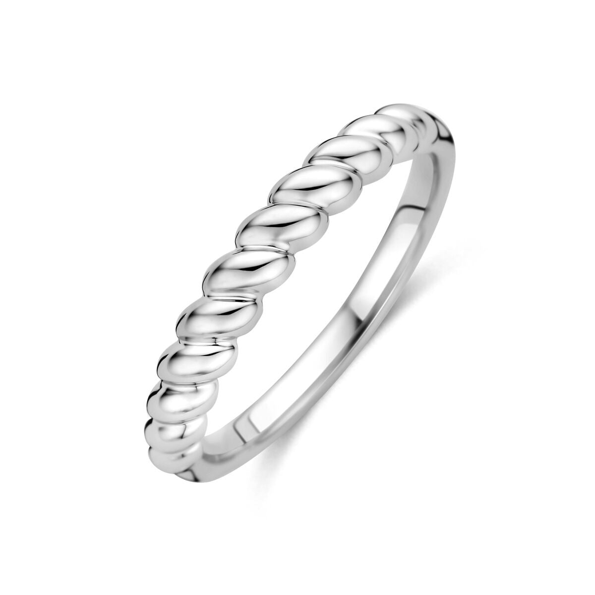 Bague en argent 925 rhodié avec un design tressé et poli.