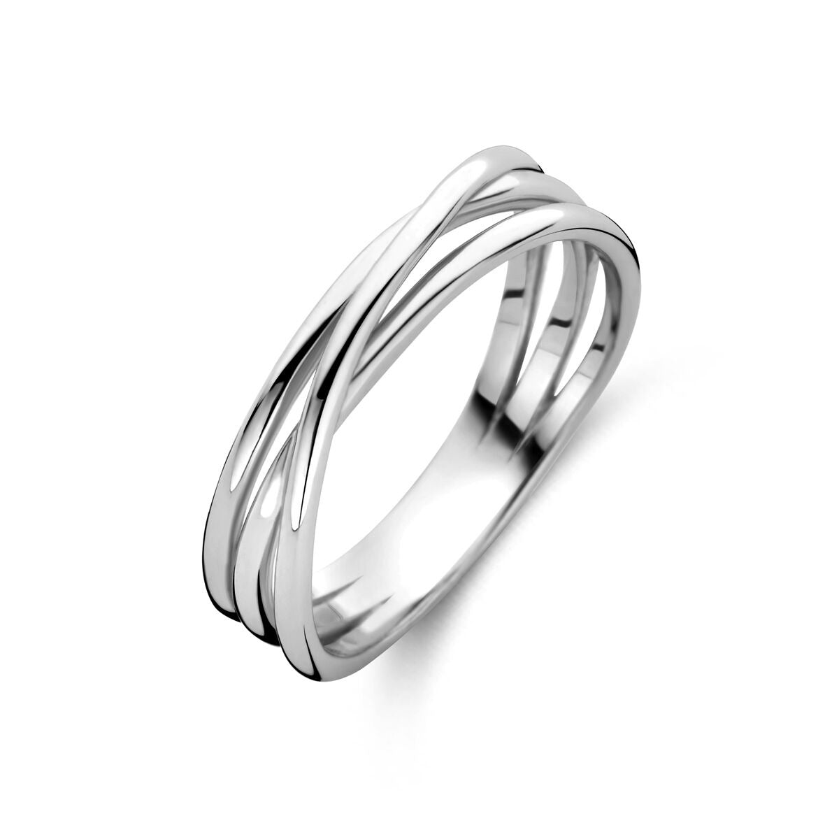 Bague en argent rhodié de 5,5 mm avec un design entrelacé.