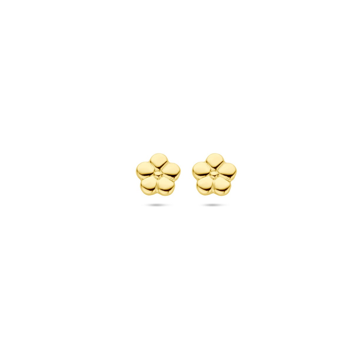 Boucles d'oreilles en or jaune 14 carats en forme de fleur.