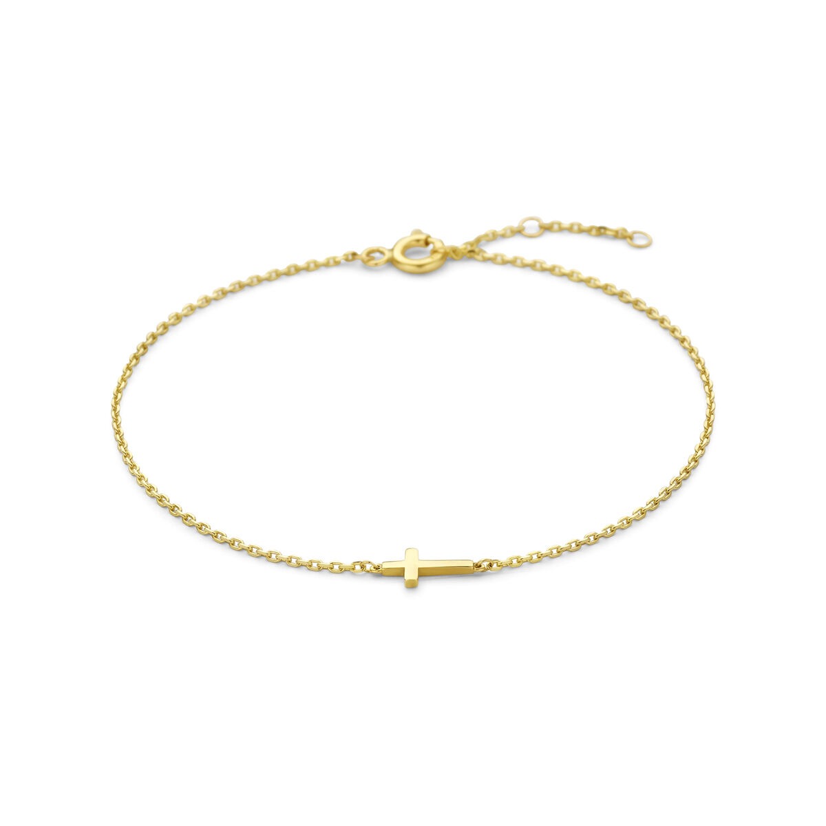 Bracelet en or jaune 14 carats avec un petit croix.