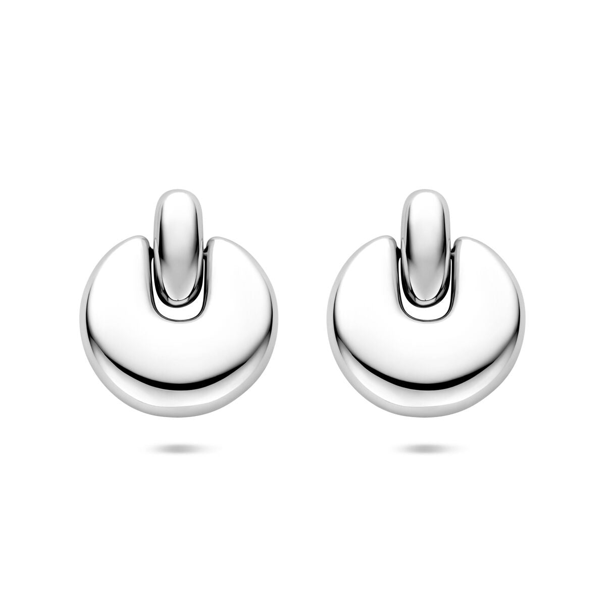 Boucles d'oreilles en acier argenté, en forme de demi-lune, d'un diamètre de 29,5 mm.