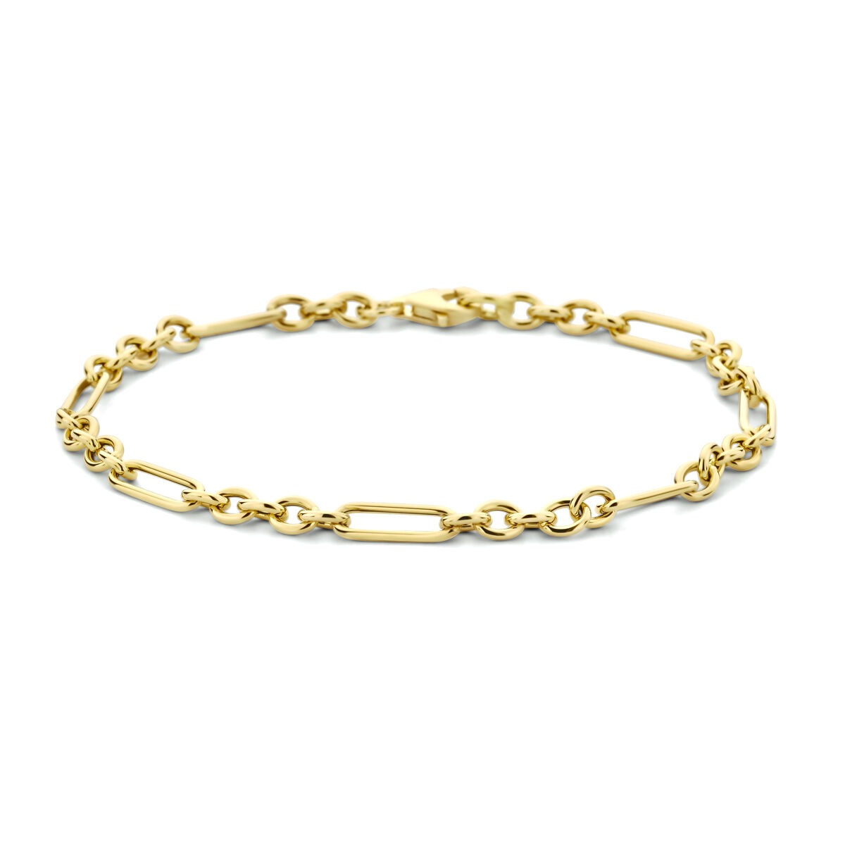Bracelet en or jaune de 9 carats, longueur de 19 cm, avec maillons en forme d'ancre.