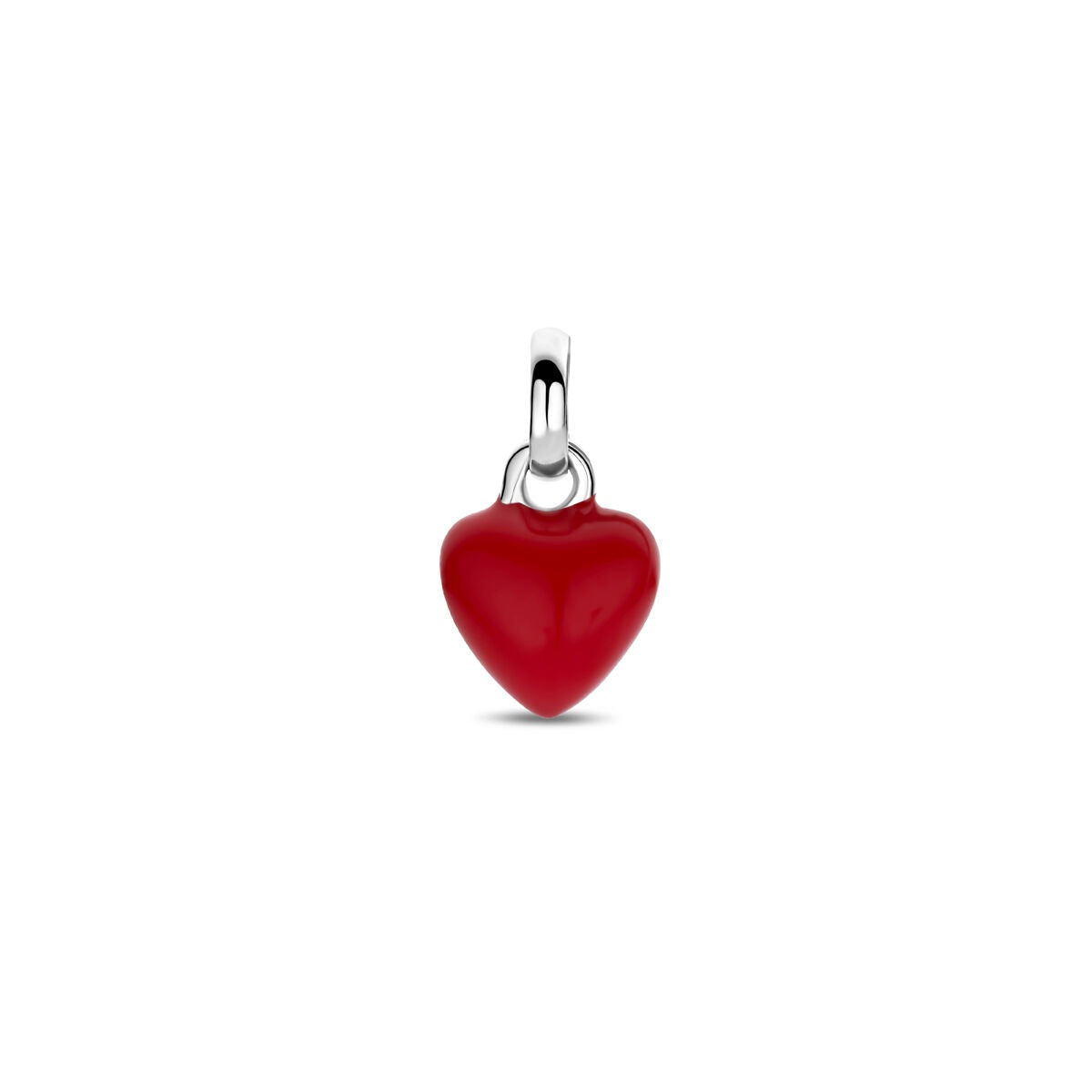 Pendentif en forme de cœur rouge, finition rhodiée, mesurant 8x6mm.