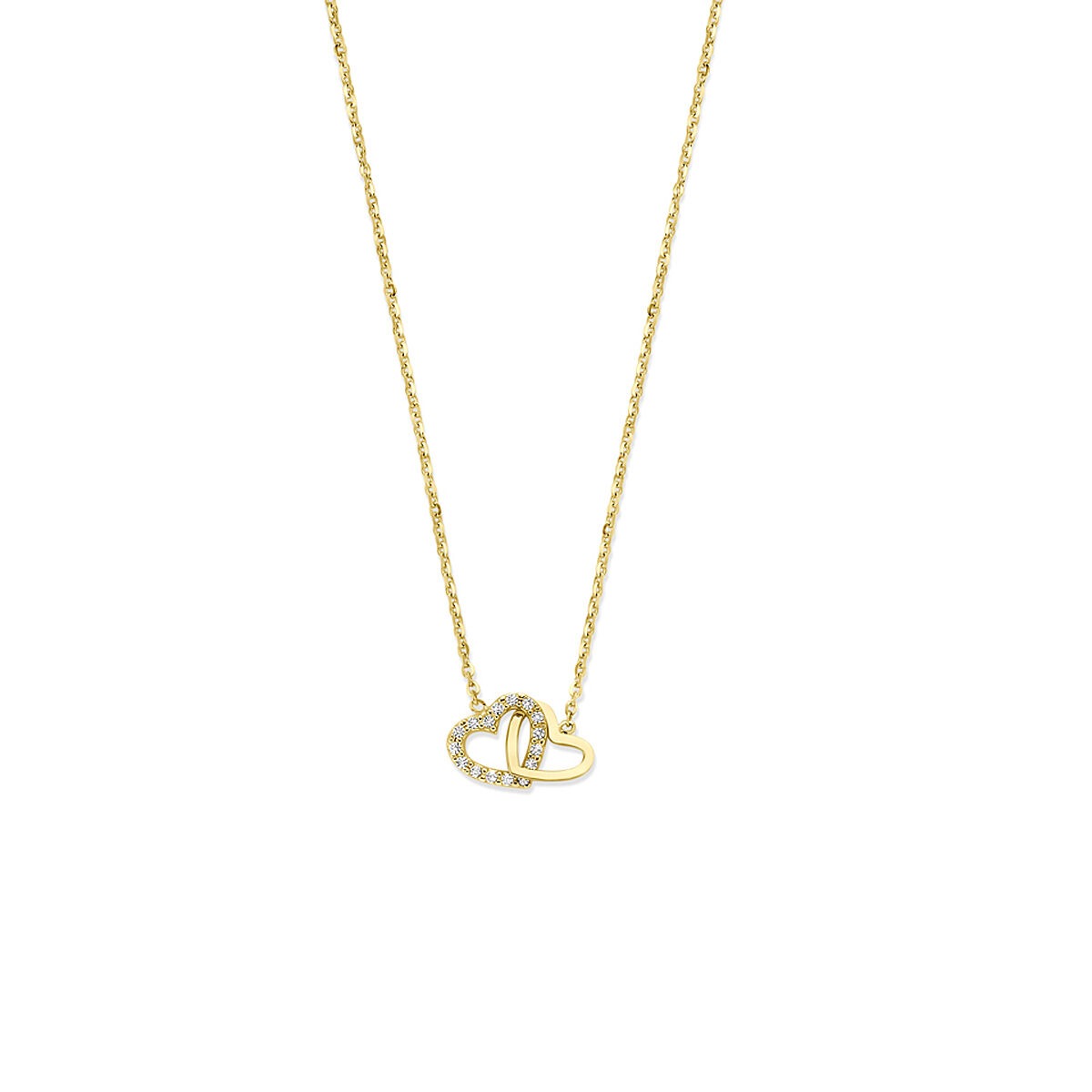 Collier en or jaune 14 carats avec un pendentif en forme de cœur et zirconia.