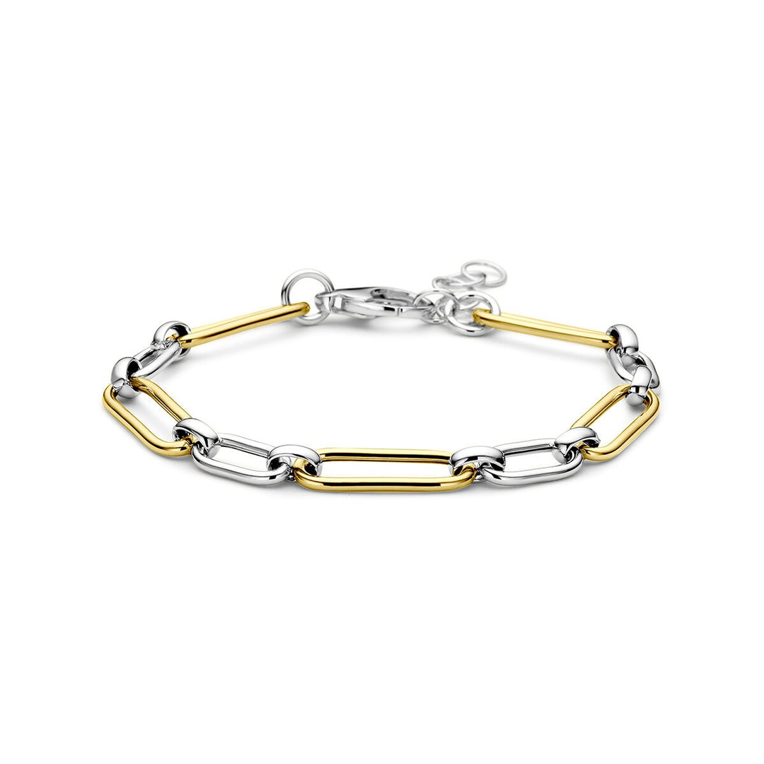 Verguld en gerhodineerd 925 zilveren paperclip armband