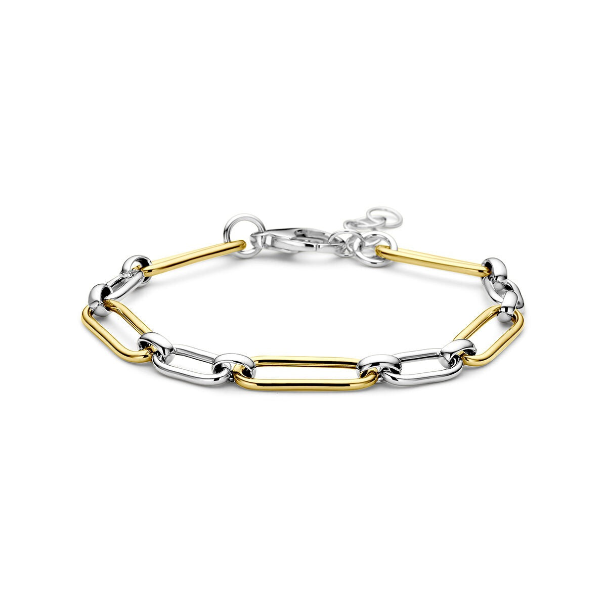 Bracelet en argent 925 plaqué or et rhodié avec maillons en forme de trombone.