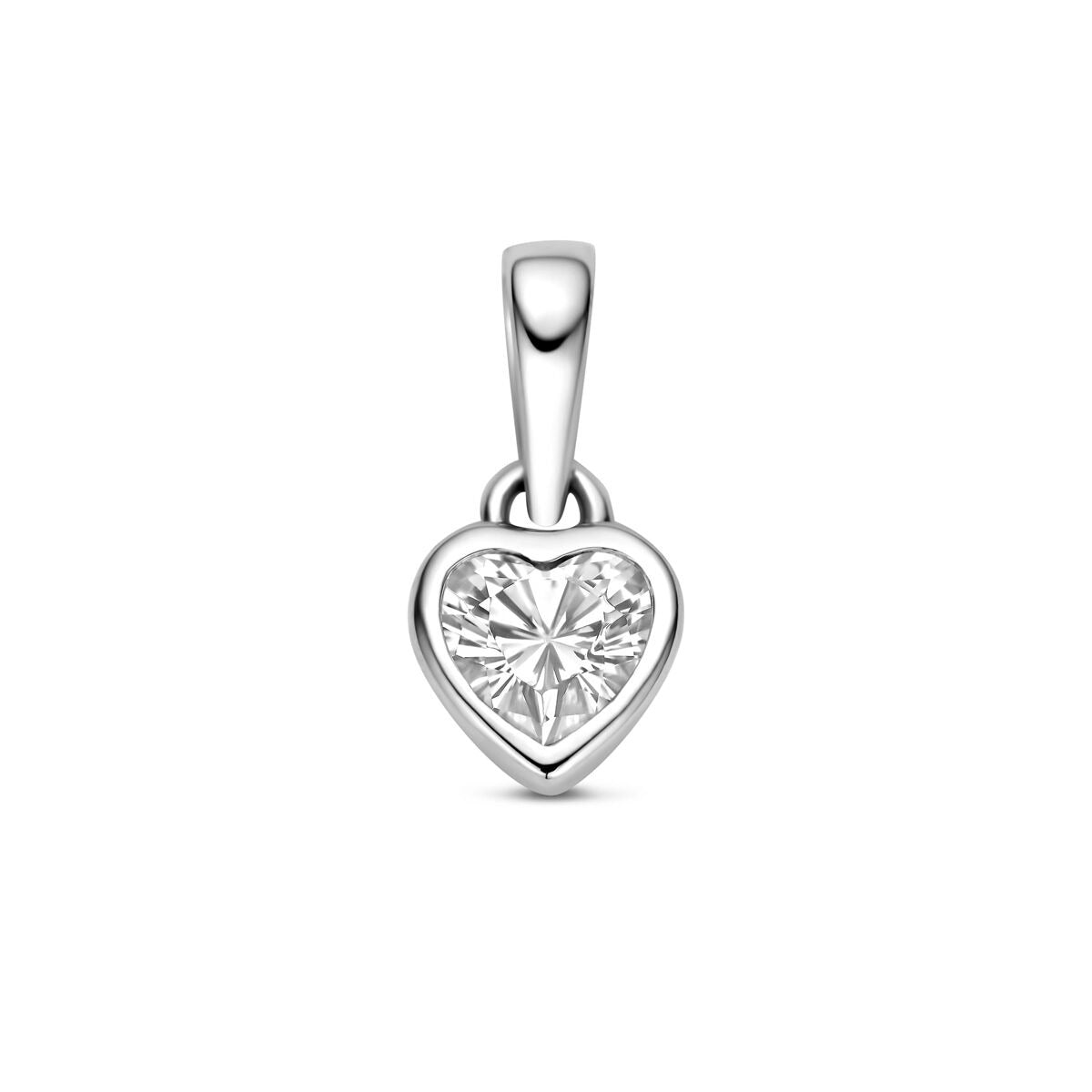 Pendentif en forme de cœur en argent rhodié avec un zircon.