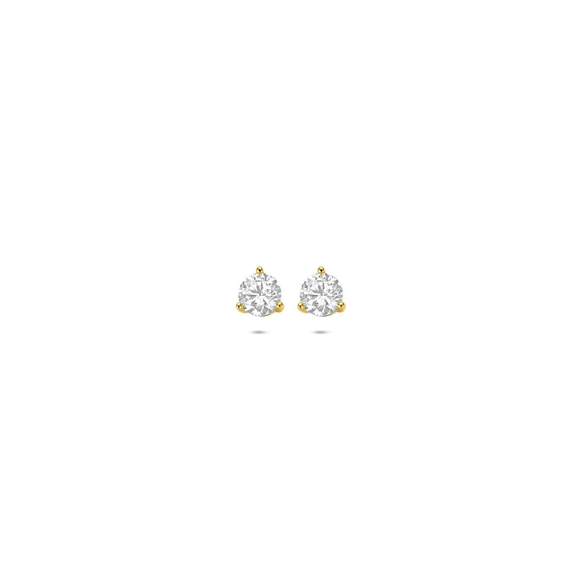 Boucles d'oreilles en or jaune 14 carats avec zirconium, forme ronde.