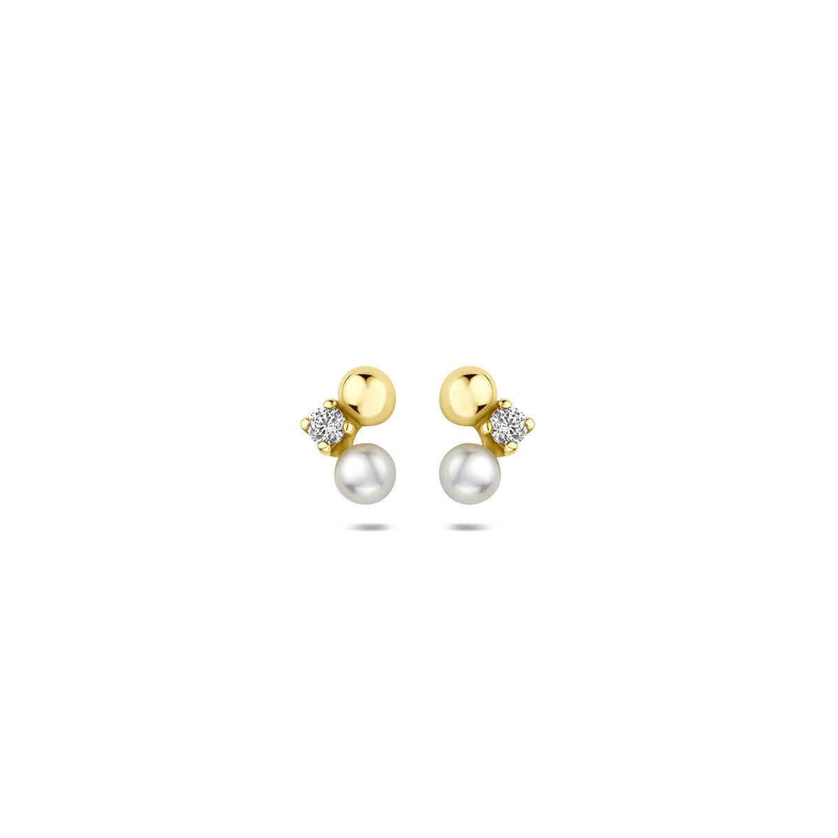 Boucles d'oreilles en or jaune 14k avec perles d'eau douce et zircon.