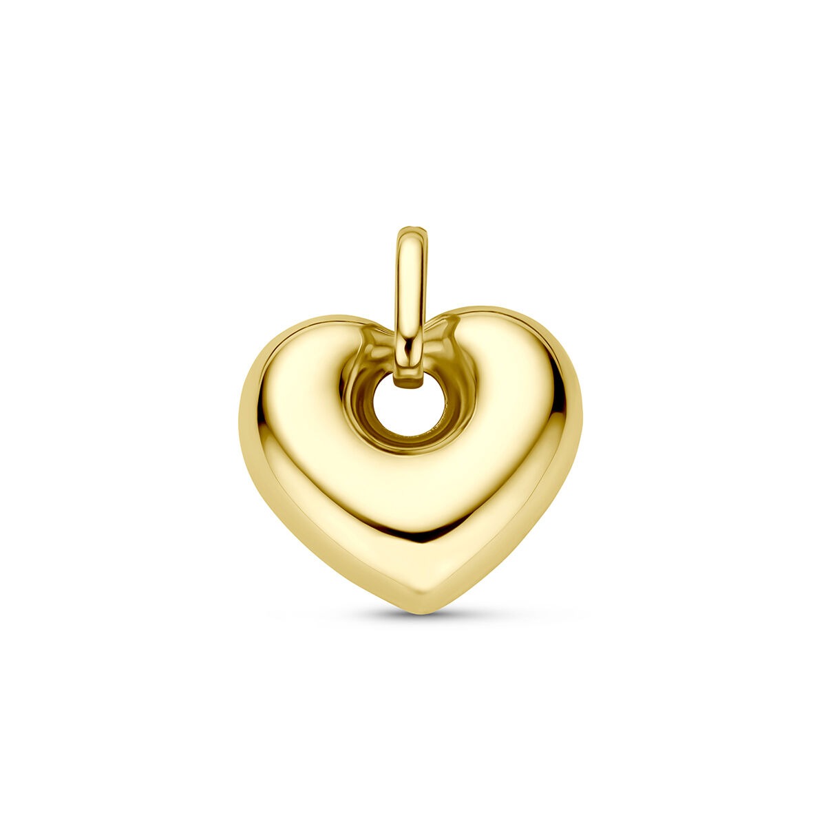 pendentif en or jaune en forme de cœur avec un design lisse et brillant.