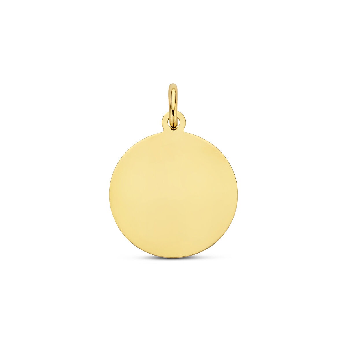 Pendentif rond en or jaune 9 carats, surface lisse et brillante, sans gravure.