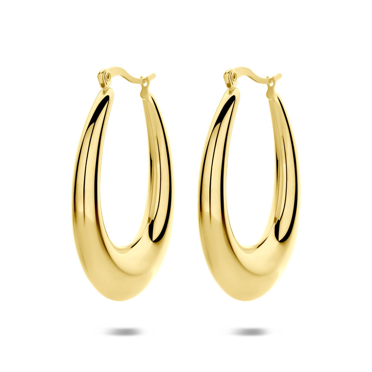 Boucles d'oreilles en acier doré, en forme de croissant, mesurant 43x6 mm.
