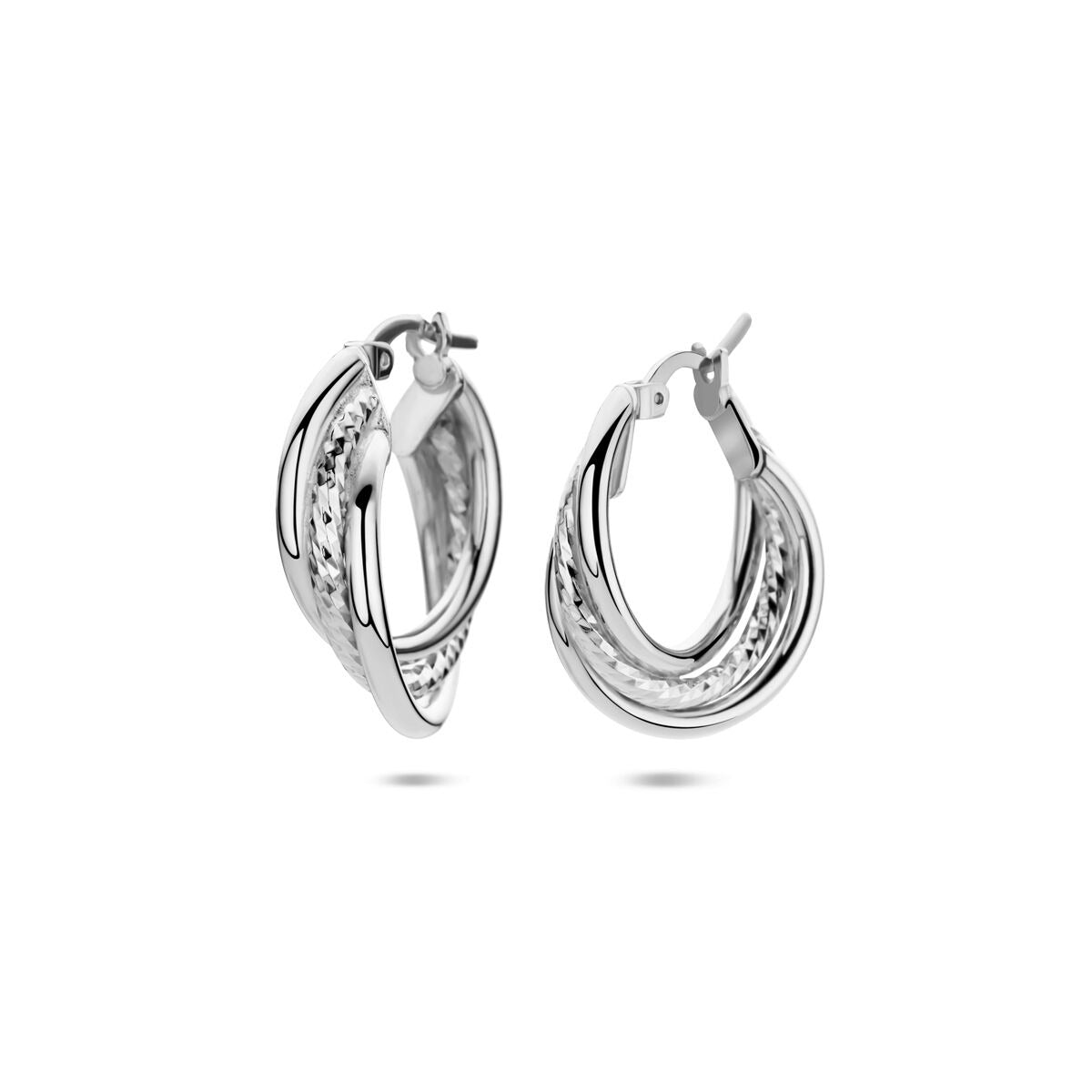 Boucles d'oreilles en argent rhodié, de forme incurvée, mesurant 23,5 x 6 mm.