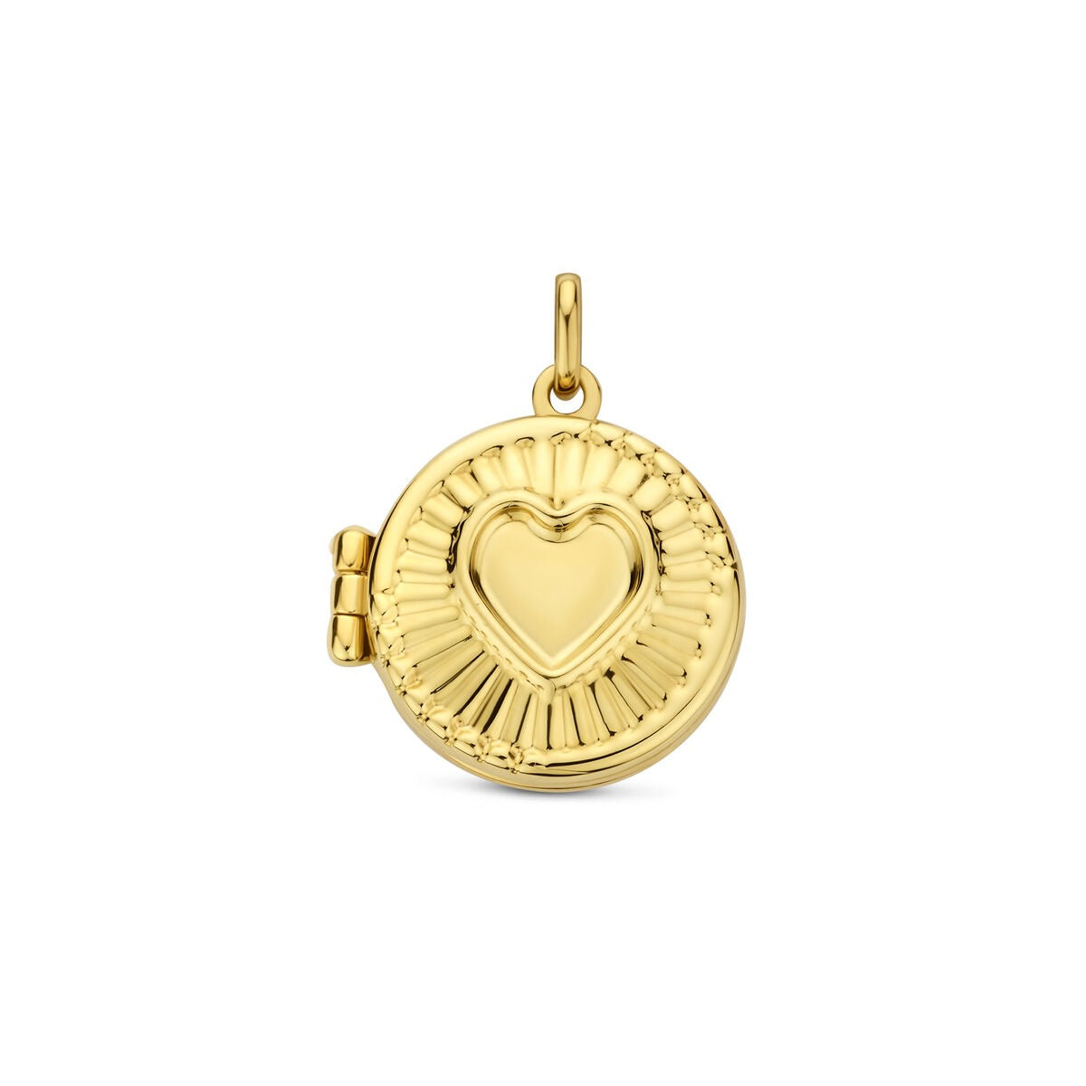 Pendentif en or jaune 14 carats avec un motif en forme de cœur.