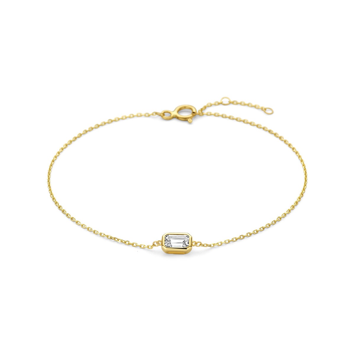 Bracelet en or jaune 14 carats avec zirconia taille émeraude.