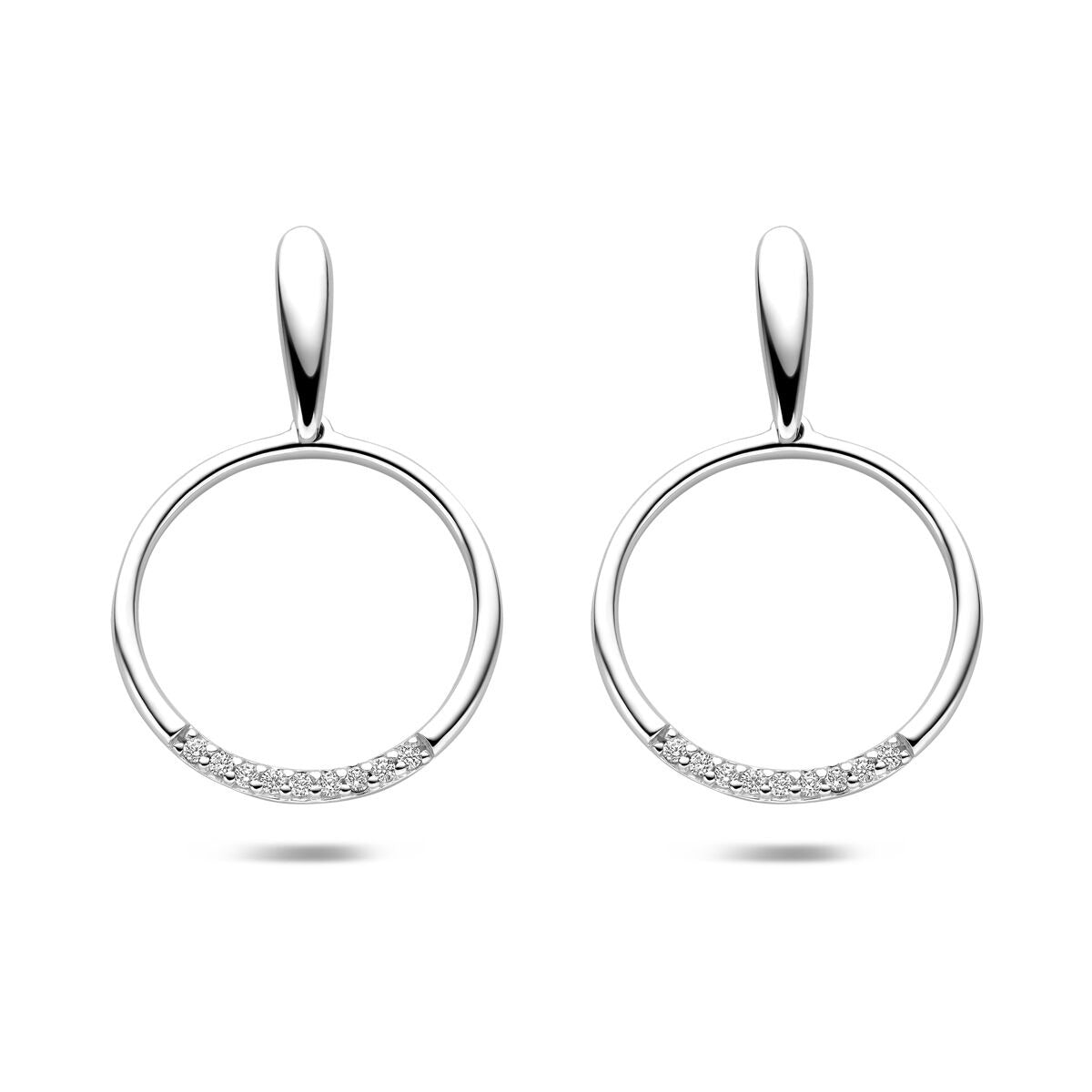 Boucles d'oreilles en argent avec zircons, forme ronde de 25 mm.