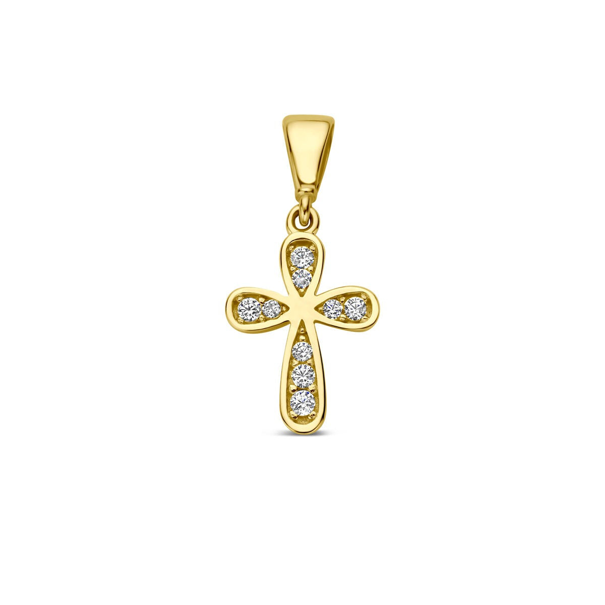 Pendentif en croix en or jaune 9 carats avec zirconiums.