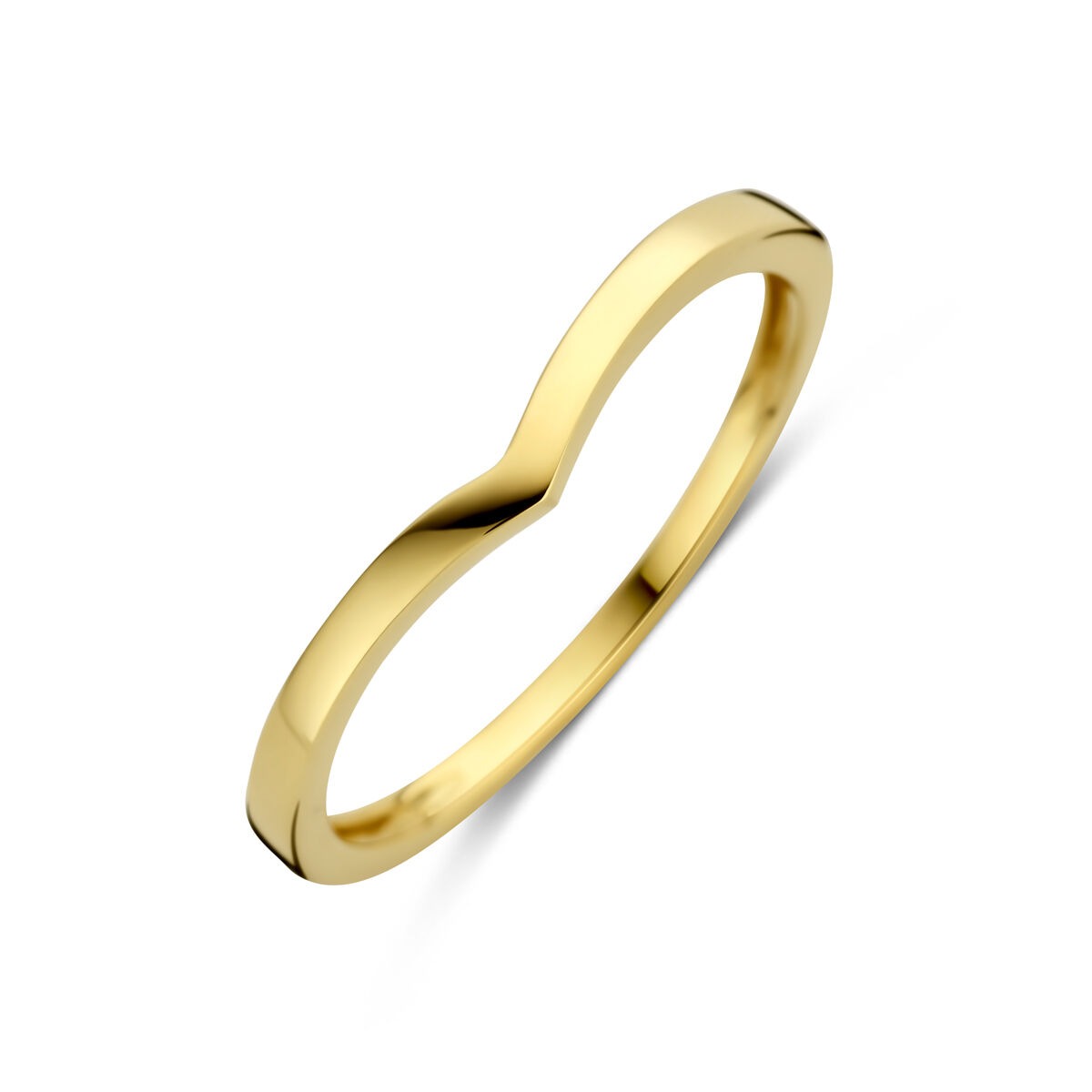 Bague en or jaune 14 carats avec une forme ondulée et finition lisse.